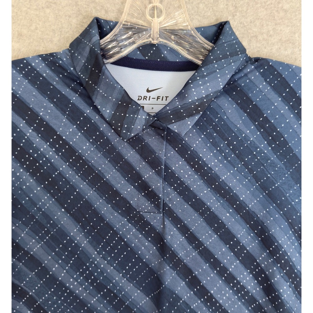 NEW! Nike Golf Polo Tennis Shirt Womens Small Blue Void Dri-FIT UV AOP Stripe